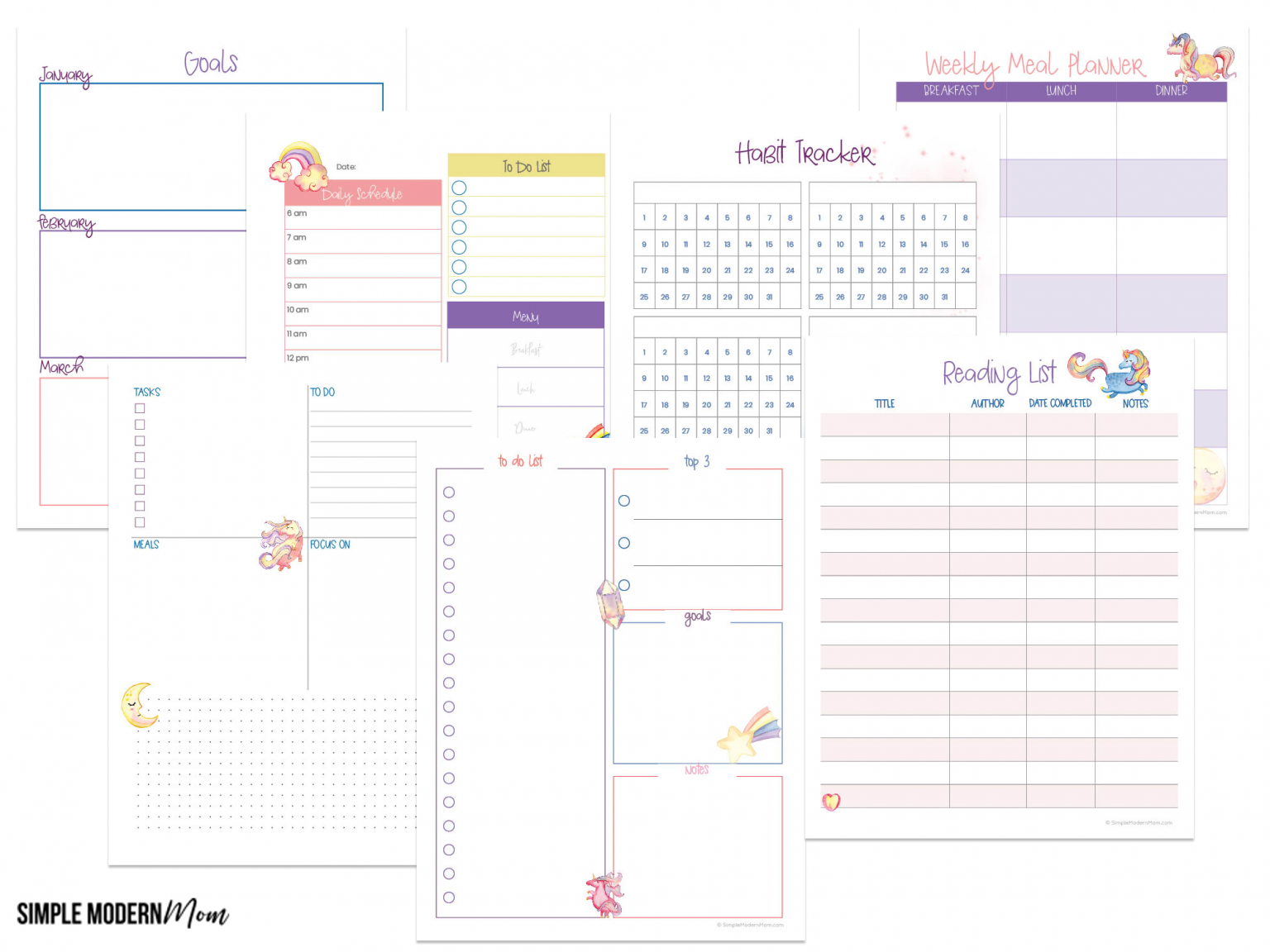Unicorn Printable Planner - Simple Modern Mom Shop
